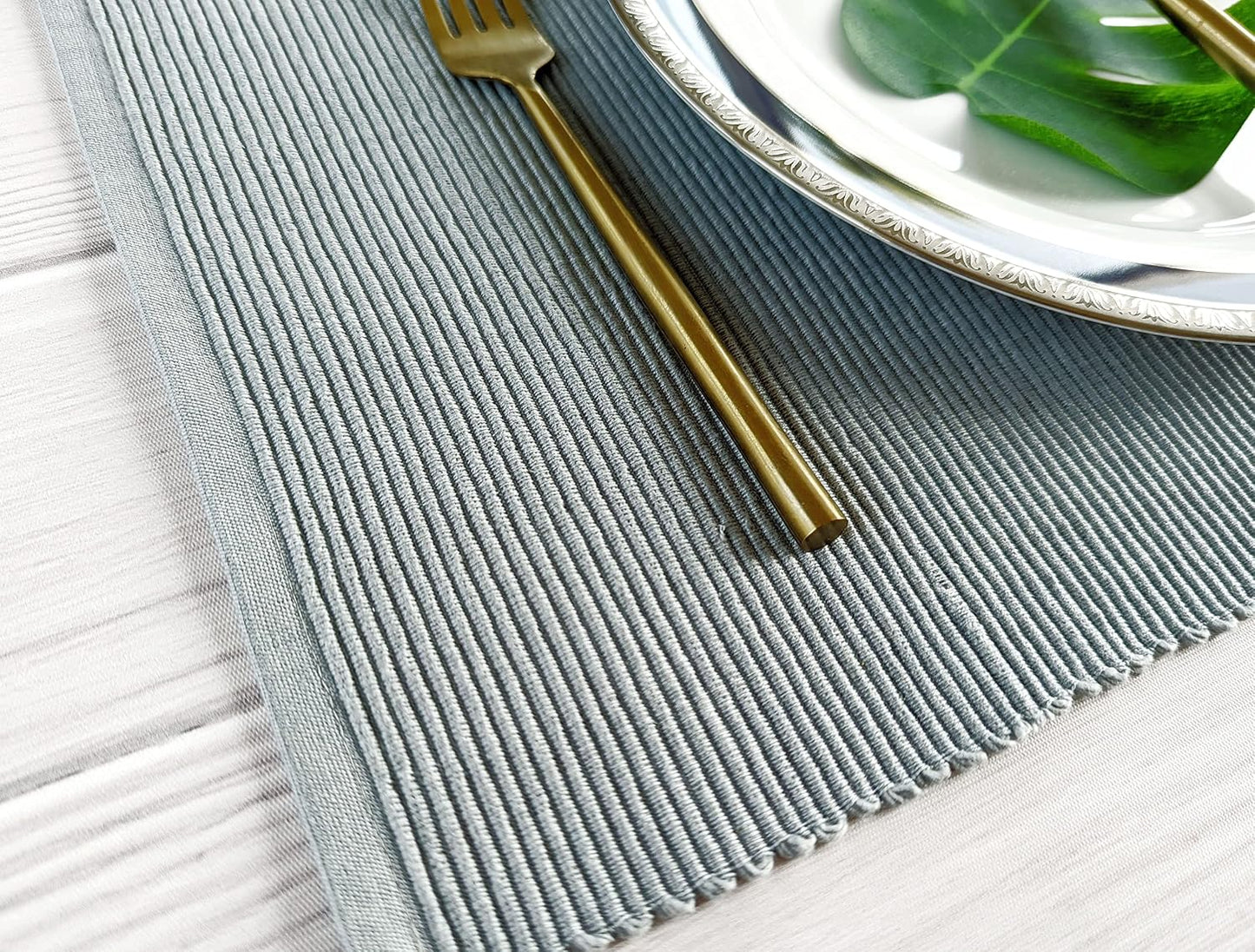 100% Cotton Ribbed Placemats - Set of 8-13 x 19 Inches - Grey - Everyday Cloth Table Mats - Thick Construction