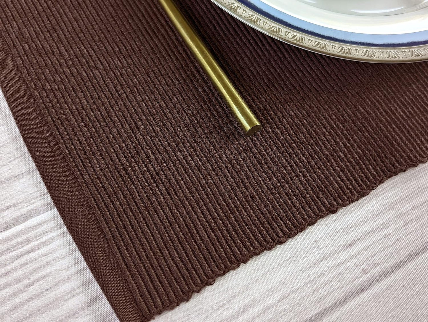 100% Cotton Ribbed Placemats - Set of 4-13 x 19 Inches - Brown - Everyday/Thanksgiving/Fall Cloth Table Mats - Thick