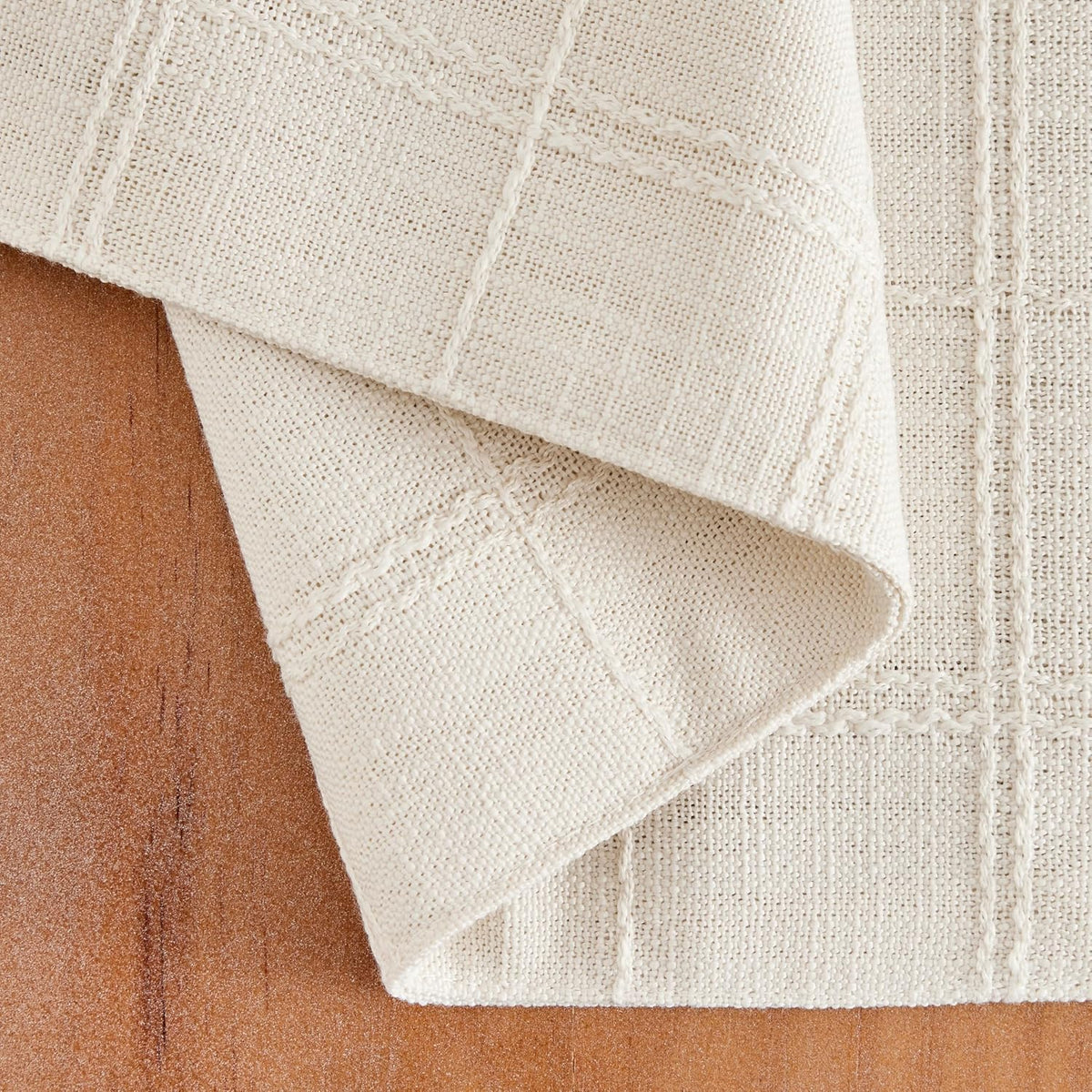 Linen Checked Farmhouse Placemats Set of 4, Ivory 13x19in | Double Layer, Reversible, Thick Textured Table Mats, Raised