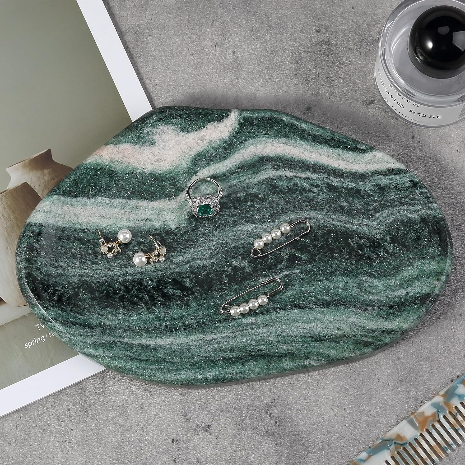 Marble Jewelry Tray Trinket Dish / VERDE LAPPONIA / 9.75"L X6.5"W X0.7"H