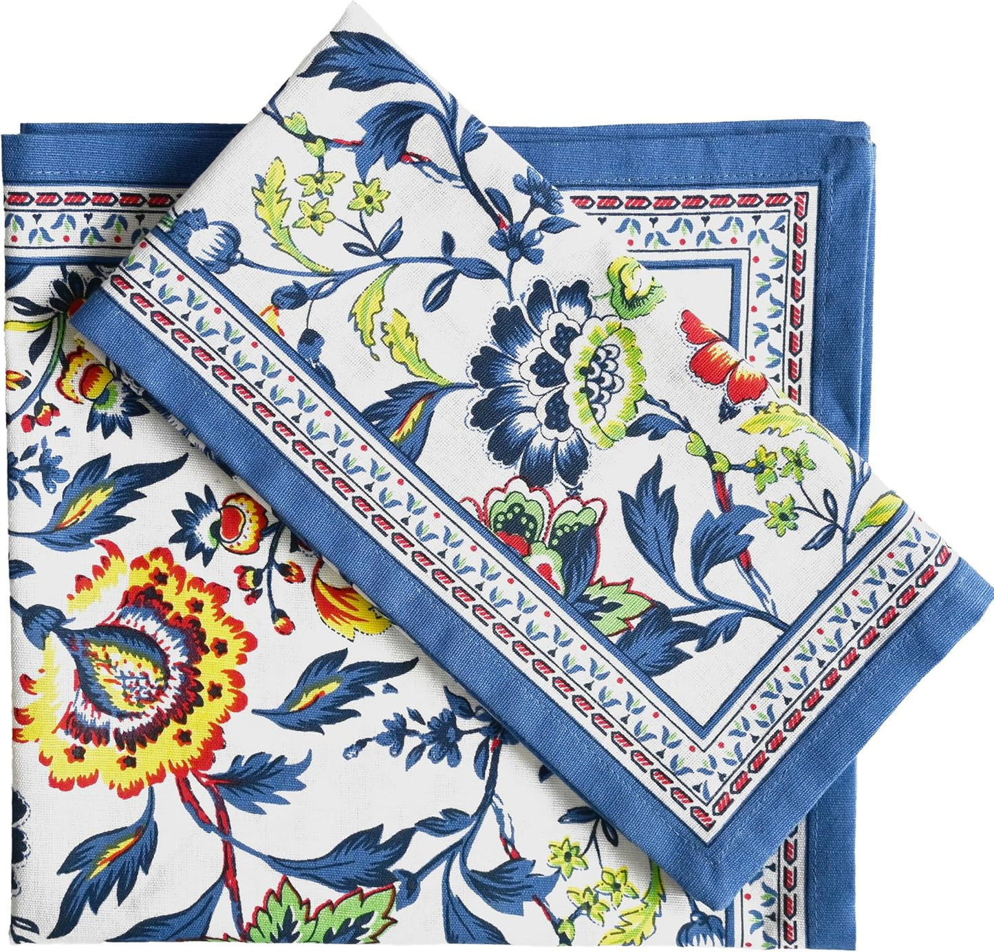 FINGERCRAFT Cloth Napkins Set of 12 Cotton Linen, 20x20 Inch, Blue Floral | Mitered corner, washable, soft, absorbent