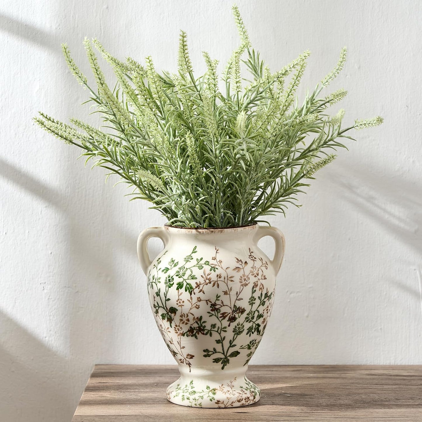 Rustic Ceramic Vase / Beige and Green- 7.78