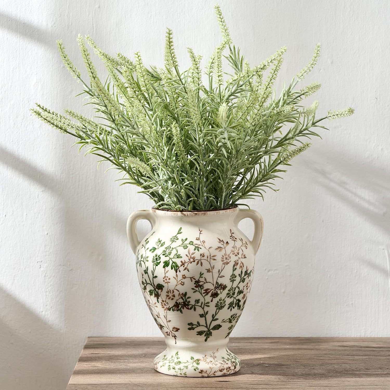 Rustic Ceramic Vase / Beige and Green- 7.78