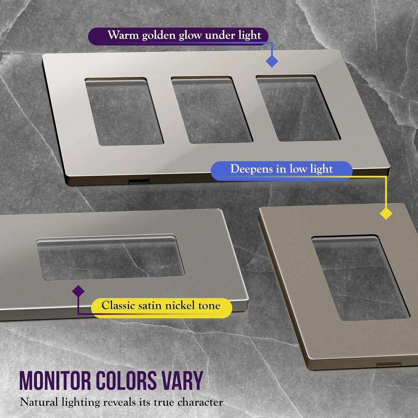 ENERLITES 1-Gang Nickel Screwless Decorator Wall Plate Outlet Cover, 10 Pack