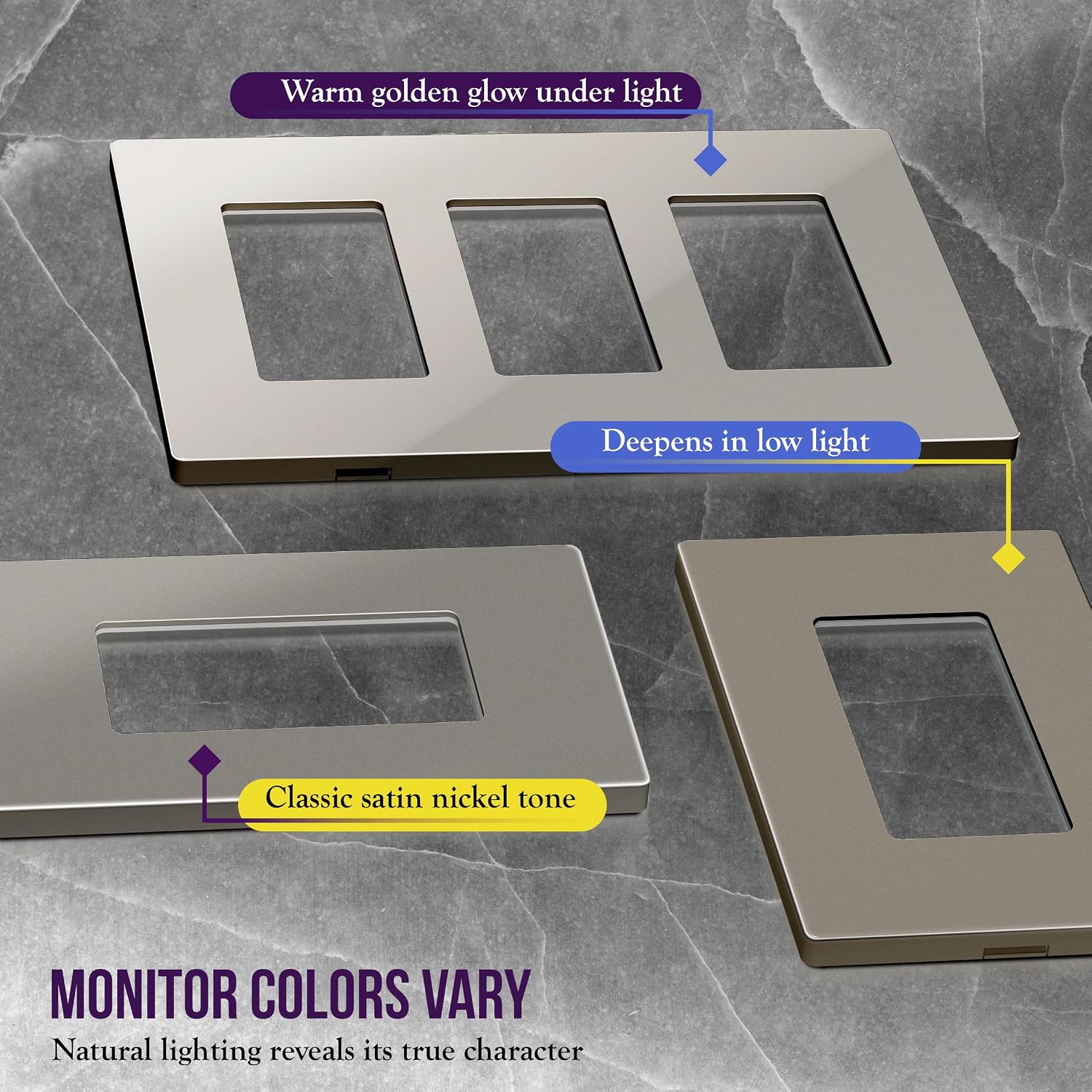 ENERLITES 1-Gang Nickel Screwless Decorator Wall Plate Outlet Cover, 10 Pack