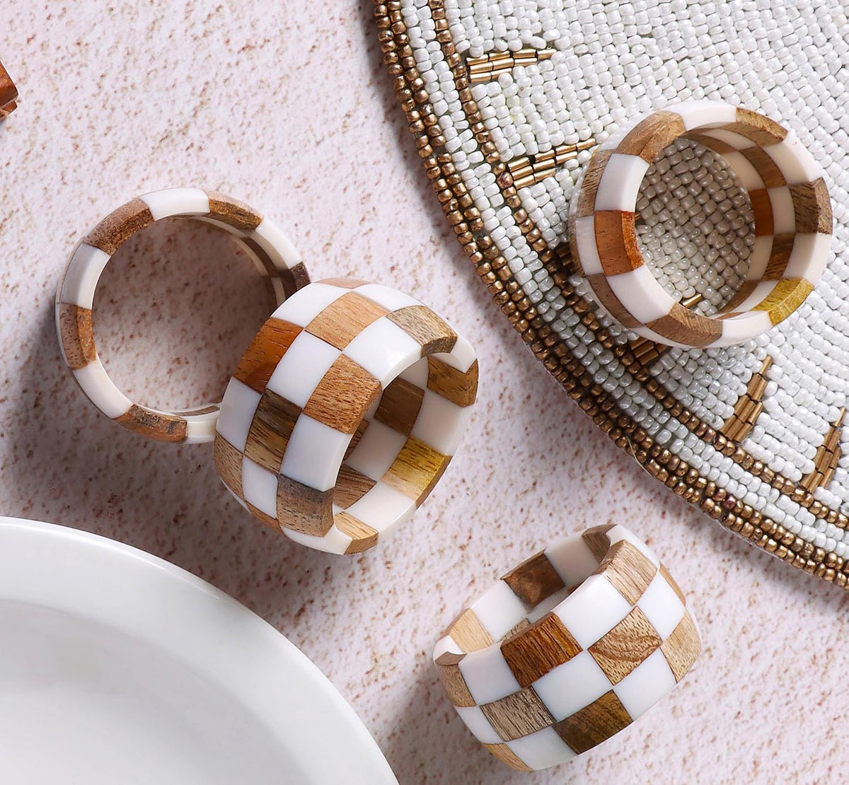 Resin & Wood Napkin Rings, Set of 8, White | 2x2x1 in each, epoxy resin & natural wood, moisture-resistant