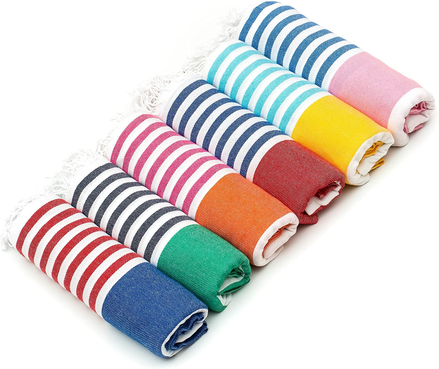 Turkish Beach Towel, Set of 6, 72" L x 40" W, 100% Cotton | Oversized, Absorbent, Quick-Drying | Sand Free, Reversible