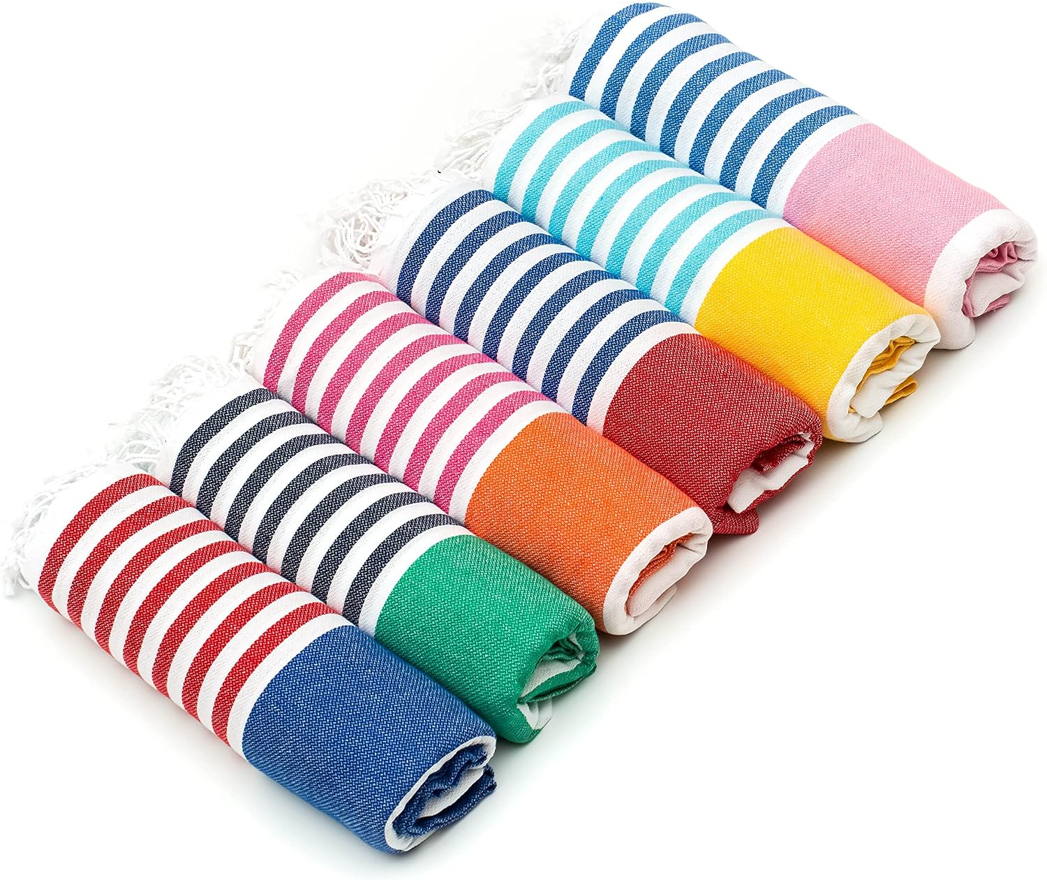 Turkish Beach Towel, Set of 6, 72" L x 40" W, 100% Cotton | Oversized, Absorbent, Quick-Drying | Sand Free, Reversible