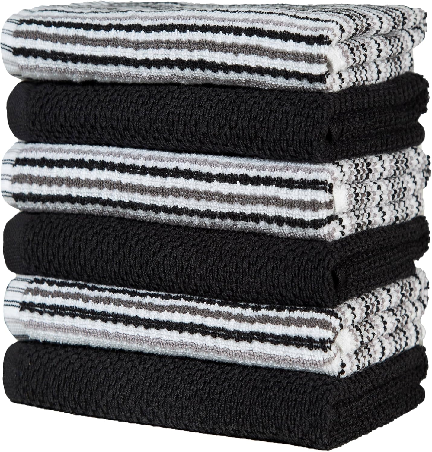 Bumble Kitchen Towels 6 Pack 100% Cotton 16"x26" - Black | 430 GSM Soft Kitchen Hand Towels with Hanging Loop, Highly