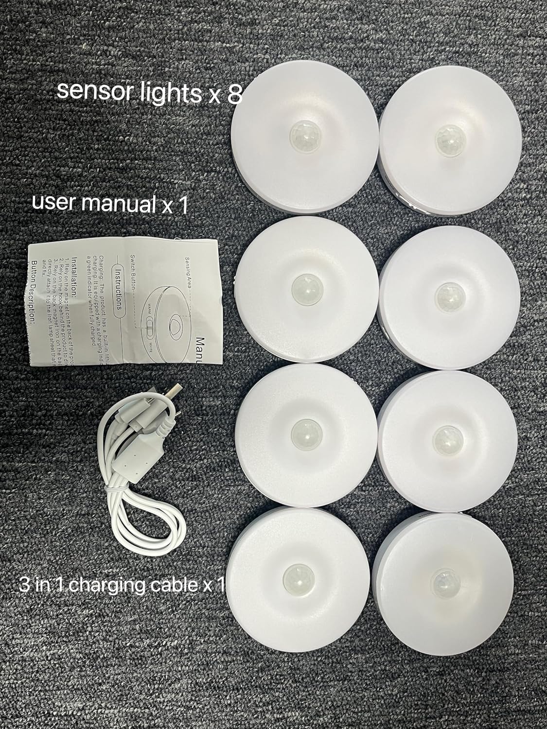 Homelist 8 Pack Motion Sensor Lights Indoor, Rechargeable Wireless LED Puck Lights, Battery Operated Motion Sensor