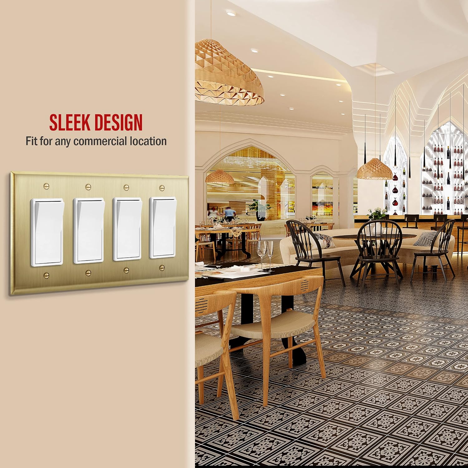ENERLITES Quad Decorator Metal Wall Plate, Decorator Switch Receptacle Cover, Corrosion Resistant, Stainless Steel 201
