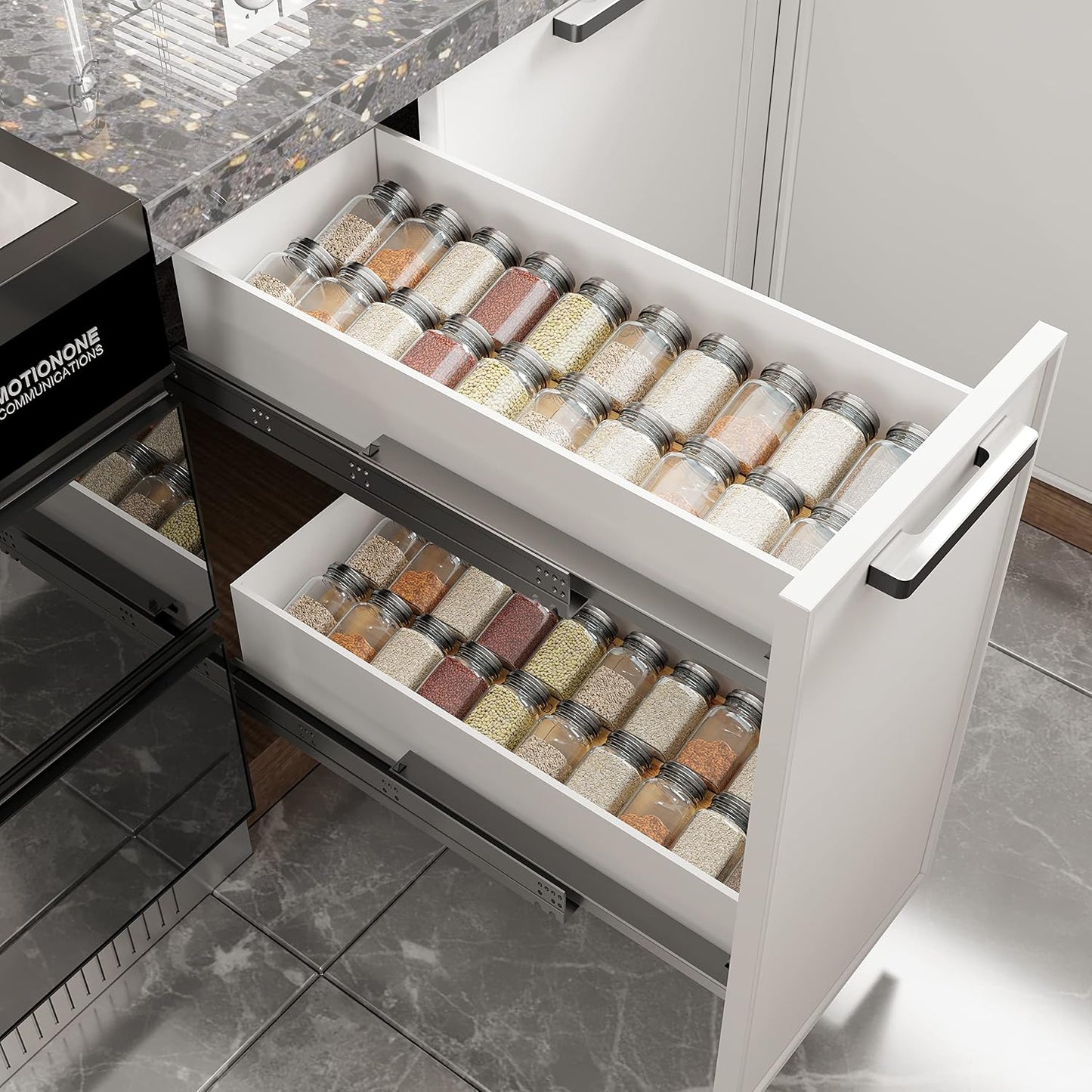 AMBIRD Bamboo Spice Drawer Organizer with Non-slip Mat,4 Tier - 2 Set Jar Spice Rack Tray From 12''to 24'',Hold up 48