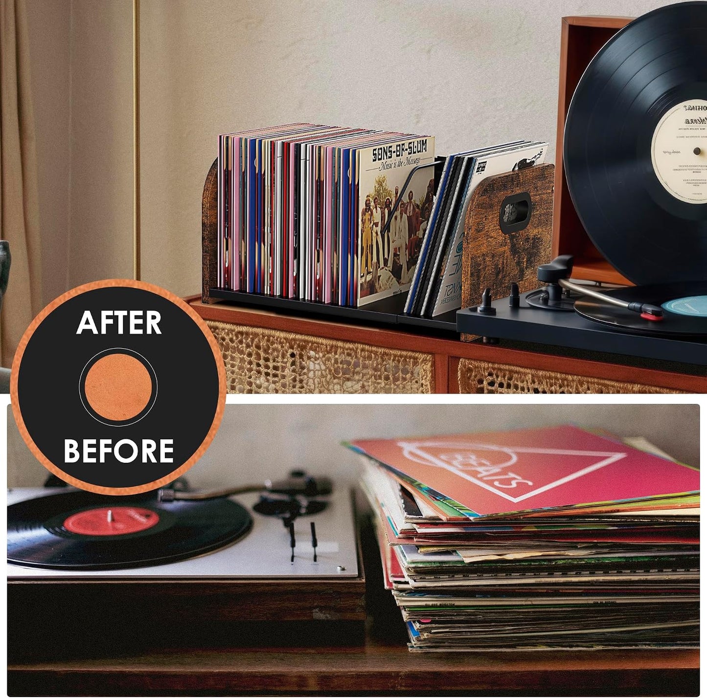 RUILALIFE Vinyl Record Storage Holder, Expandable Record Holder Rack With Movable Divider, 110 LP Album Display Shelf