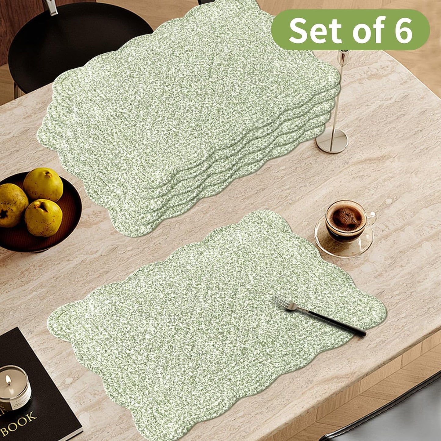 6 PC Quilted Placemats, 18"X13"Extra Large Cotton Placemats Set of 6, 100% Cotton Fabric Washable Cloth Table Mats for