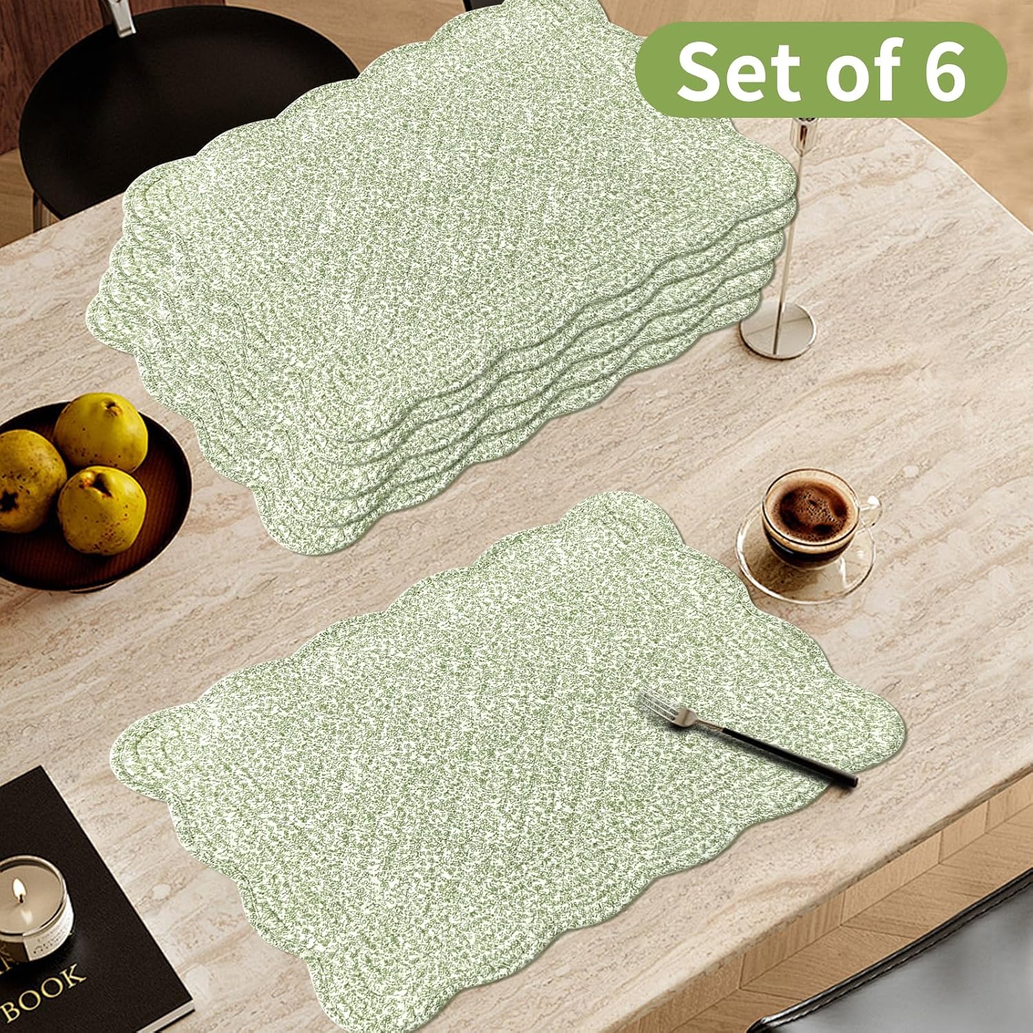 6 PC Quilted Placemats, 18"X13"Extra Large Cotton Placemats Set of 6, 100% Cotton Fabric Washable Cloth Table Mats for