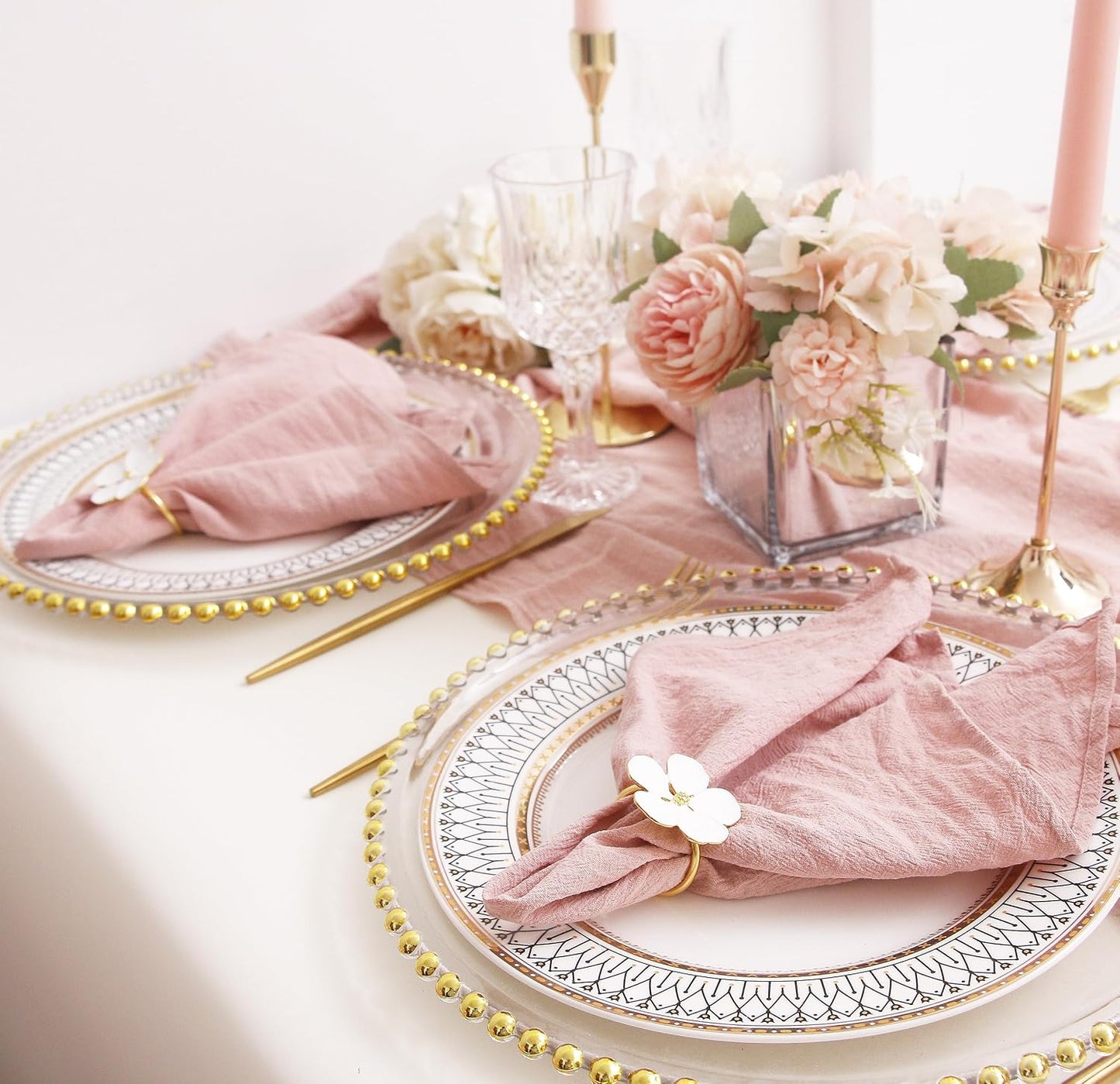 Pink Cotton Dinner Napkins Set of 12, 16 x 16 Inch Cloth Napkins | Washable Fabric Napkins with Hemmed Edges for