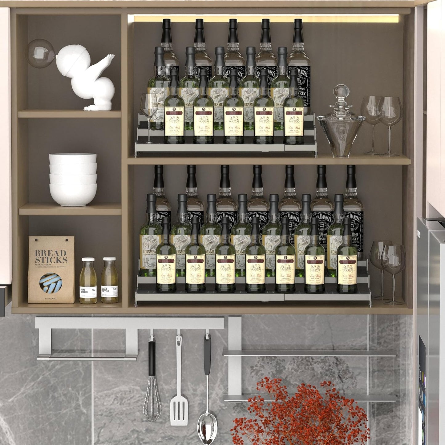 Jojocross Metal Spice Rack Organizer for Cabinet, 3 Tier Expandable Spice Storage shelf, Great for Kitchen Cabinets