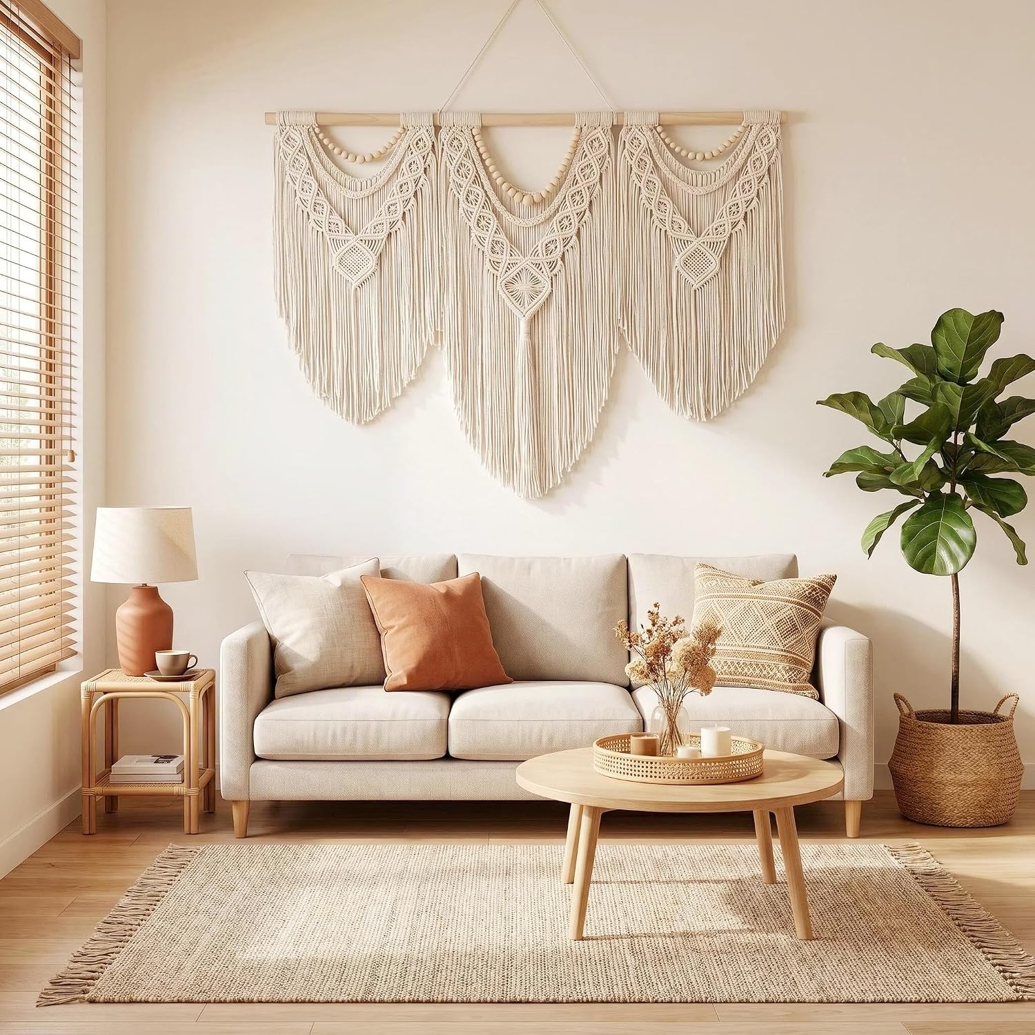 Large Macrame Wall Hanging / Beige-a / 43 x 32