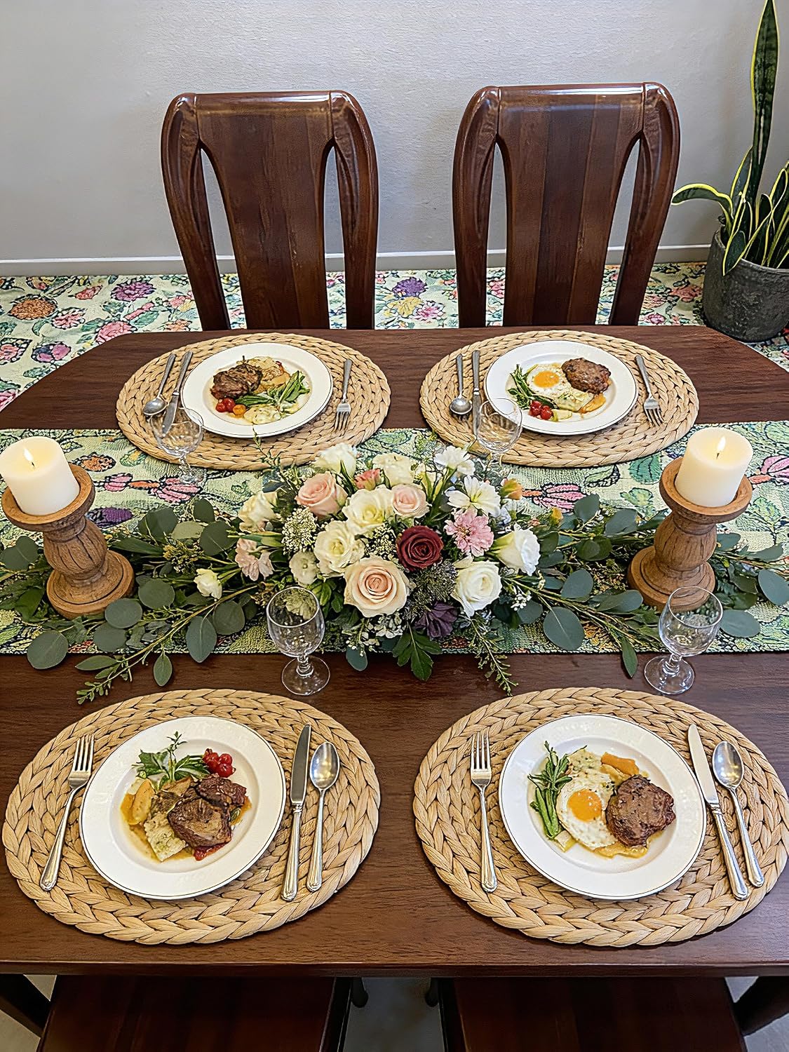 Natural Water Hyacinth Woven Placemats Set of 6, Straw Braided Rattan Placemats, Oval Woven Placemats, 12x16 Inches