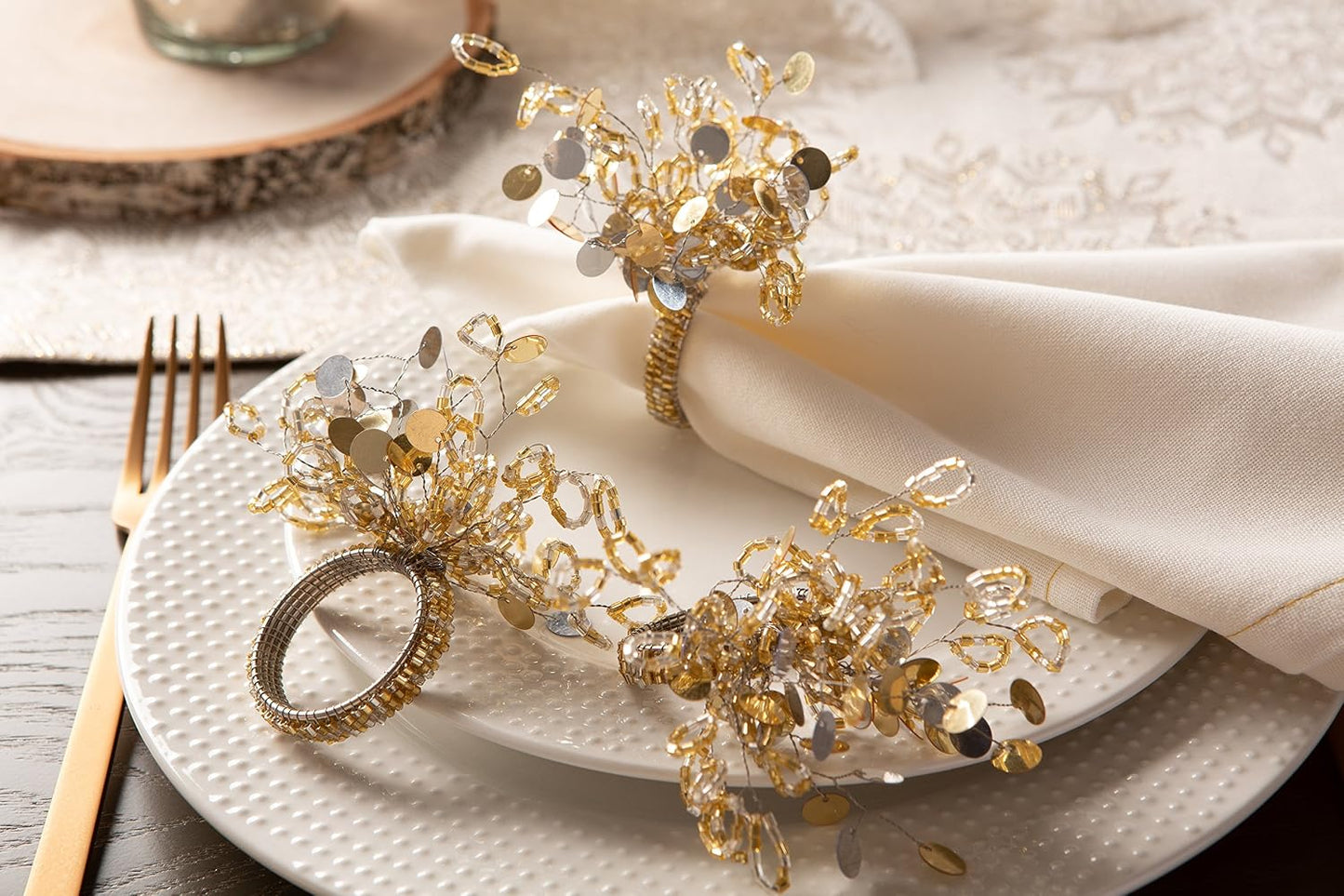 DII Christmas Thanksgiving Holiday Tabletop Décor Collection Decorative Napkin Ring Holder Set, 1.5" Diameter, Gold