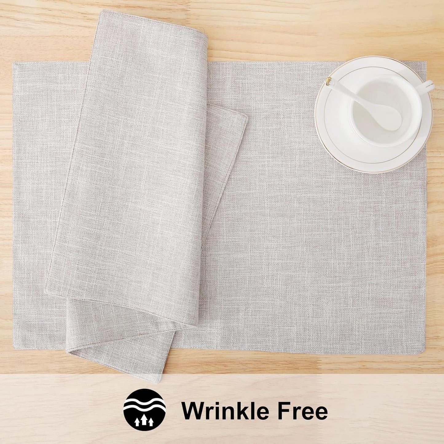 Faux Cotton Linen Placemats Set of 8, Cloth Washable Farmhouse Dining Table Mats for Indoors & Outdoors, Easy to Clean