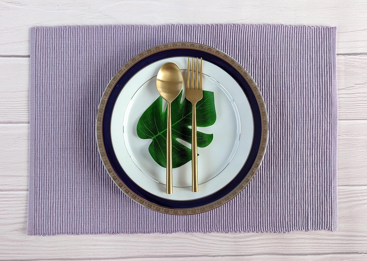 100% Cotton Ribbed Placemats - Set of 8-13 x 19 Inches - Purple - Everyday Cloth Table Mats - Thick Construction
