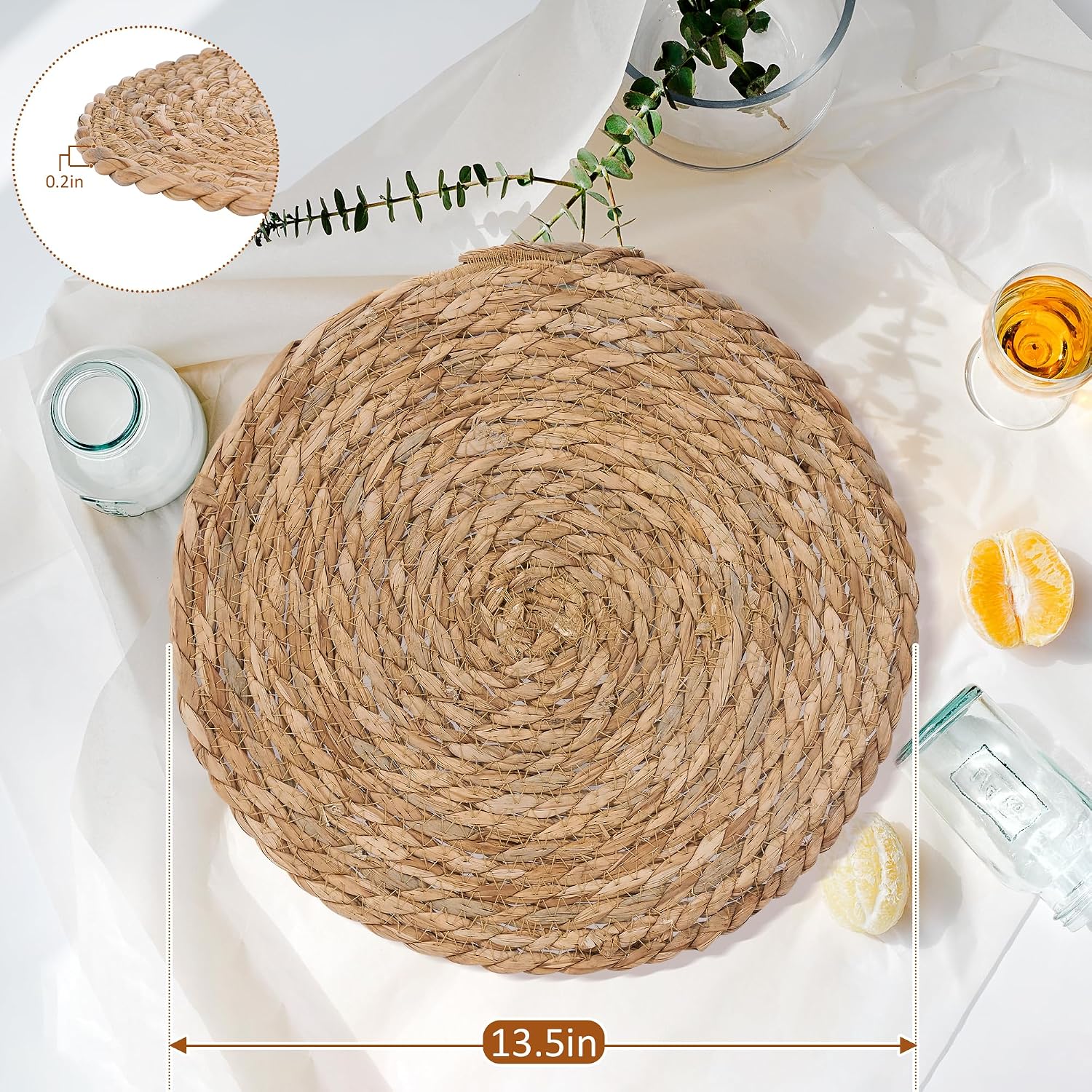 13.5'' Round Woven Placemats Set of 10, Boho Rattan Chargers for Dinner Plates, Round Rattan Placemats,for Dining