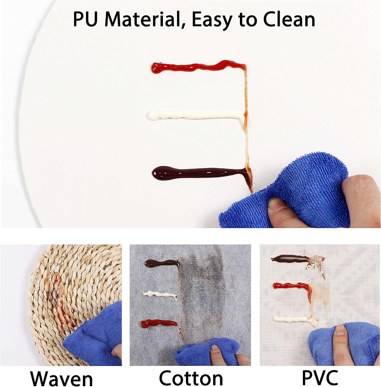 Embossed PU Leather Placemats, Waterproof Coffee Coasters, Kitchen Table Mats, Easy to Wipe Off for Dining Round Table
