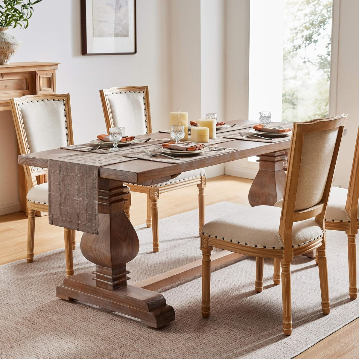 Linen Checked Farmhouse Placemats Set of 4, Cocoa Brown 13x19in | Double Layer, Reversible, Thick Textured Table Mats