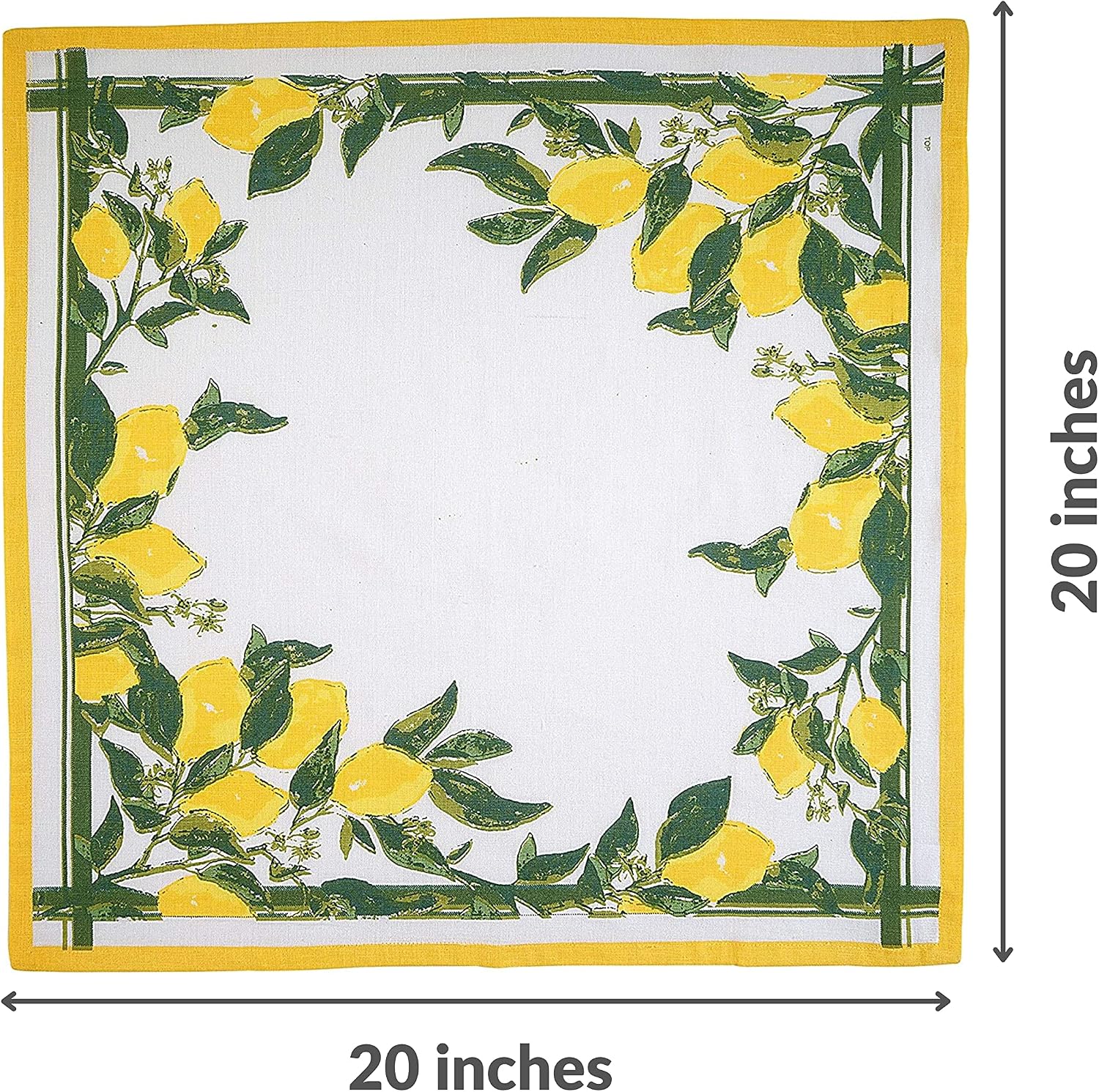 FINGERCRAFT Cloth Napkins Set of 12 Cotton Linen, 20x20 Inch, Lemon Print | Mitered corner, washable, soft, absorbent