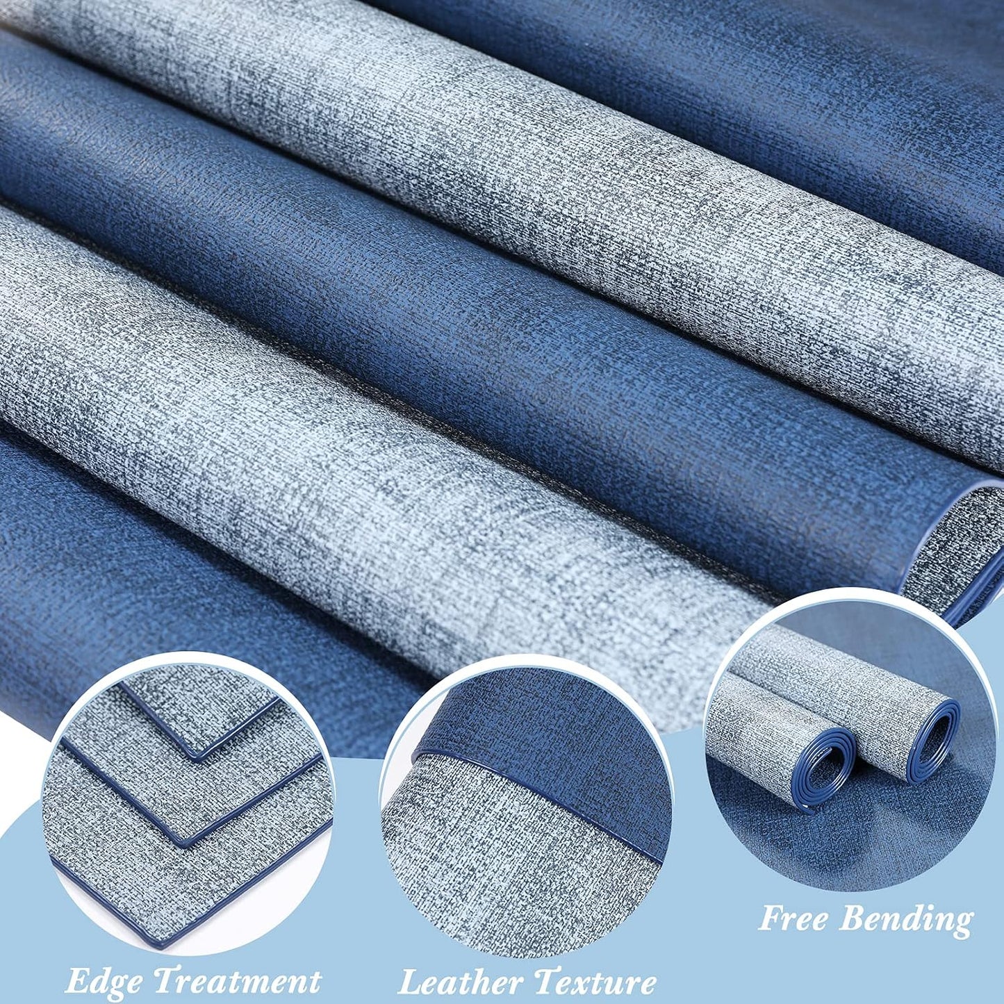 Leather Placemats Table Mats Set of 6, Navy Blue & Light Blue | Reversible Non-Slip Table Placemats, Heat-Resistant and