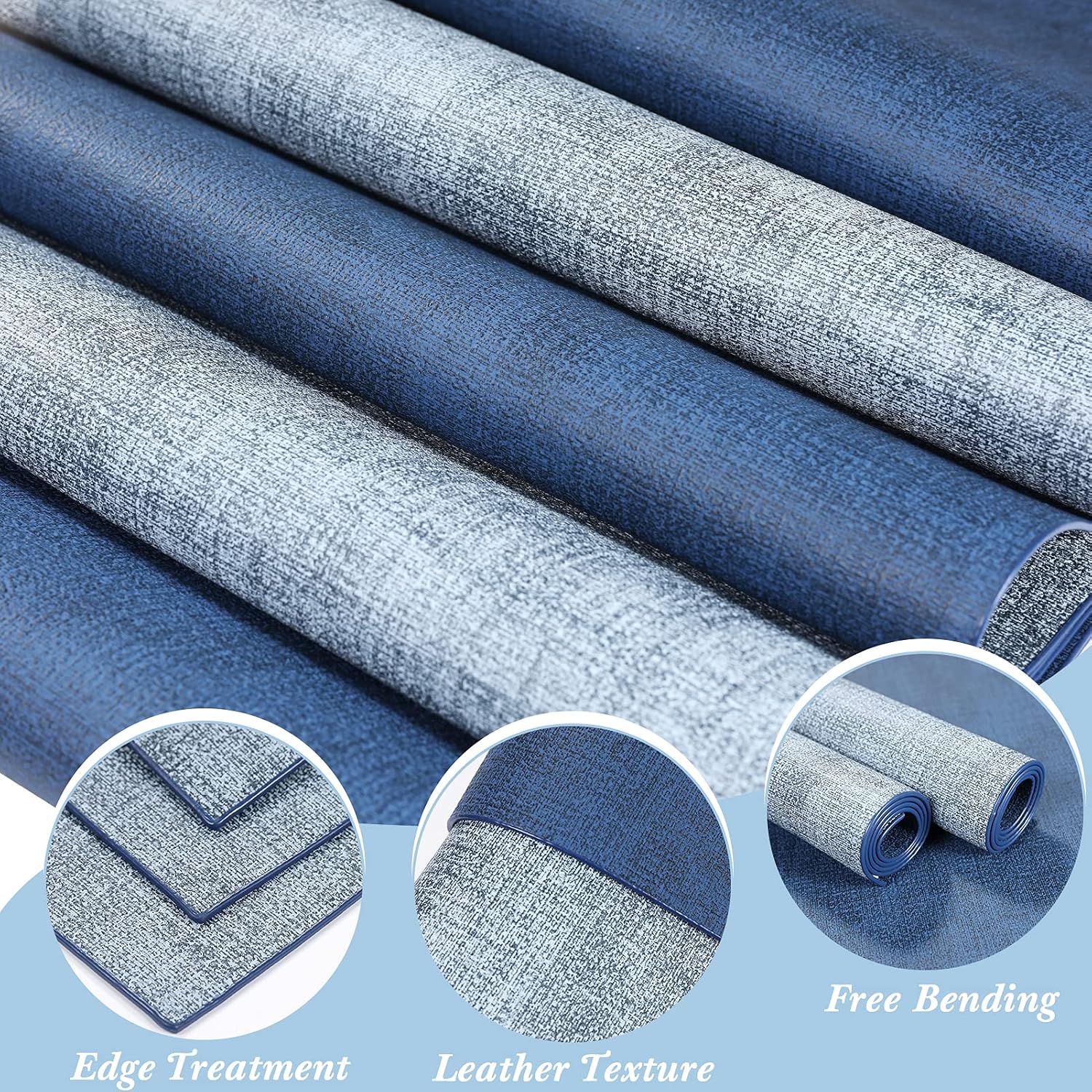 Leather Placemats Table Mats Set of 6, Navy Blue & Light Blue | Reversible Non-Slip Table Placemats, Heat-Resistant and