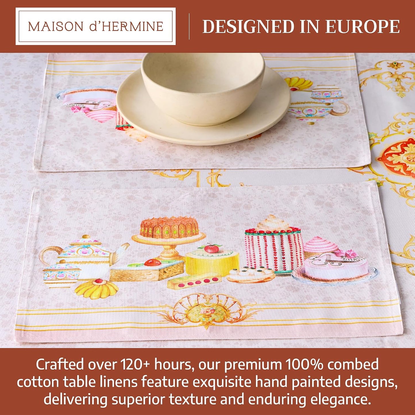 Maison d' Hermine Placemats Set of 4 Reusable 100% Combed Cotton (13"x19") | Cloth Place Mats Washable Table Mats for