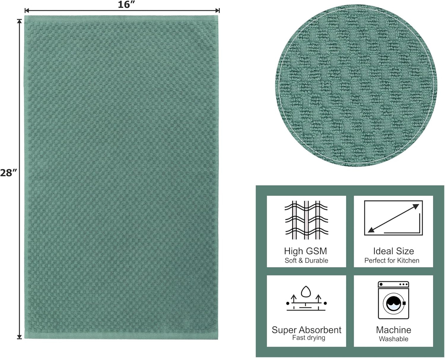 COTTON CRAFT Amazing Kitchen Towel - 12 Pack 100% Cotton Waffle Terry Towel | Seafoam 16x28 inch Euro Café Waffle Weave