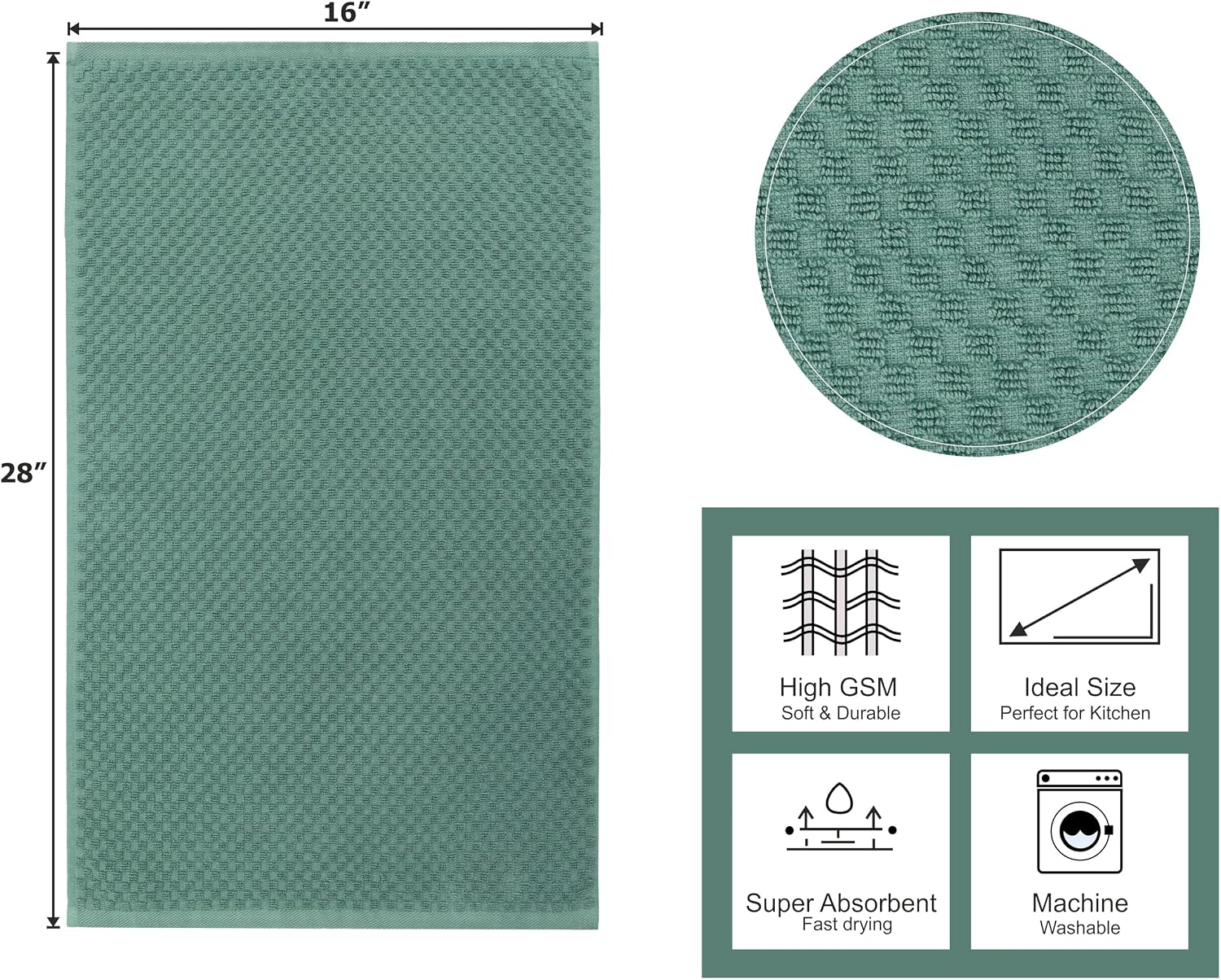 COTTON CRAFT Amazing Kitchen Towel - 12 Pack 100% Cotton Waffle Terry Towel | Seafoam 16x28 inch Euro Café Waffle Weave