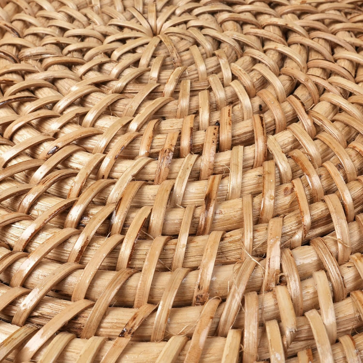 Encasa XO Rattan Placemats, Woven Wicker Table Mats 12" Natural | Handcrafted Natural Cane | Boho Farmhouse Plate