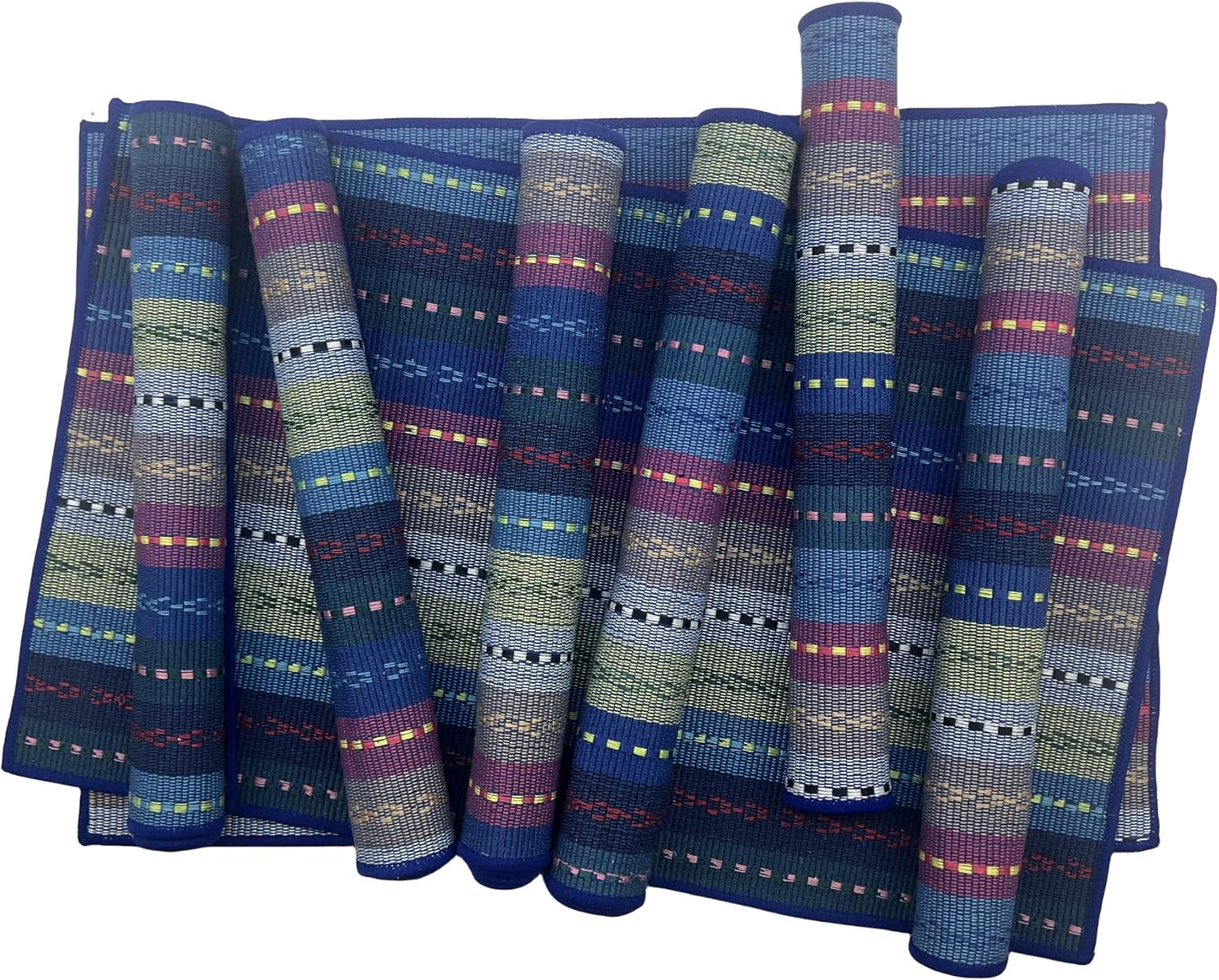 WAZAIGUR Hand Woven Cotton Placemats Set of 8, Blue | Indoor/Outdoor, Fabric, Non Slip, Colorful Place Mats Braided