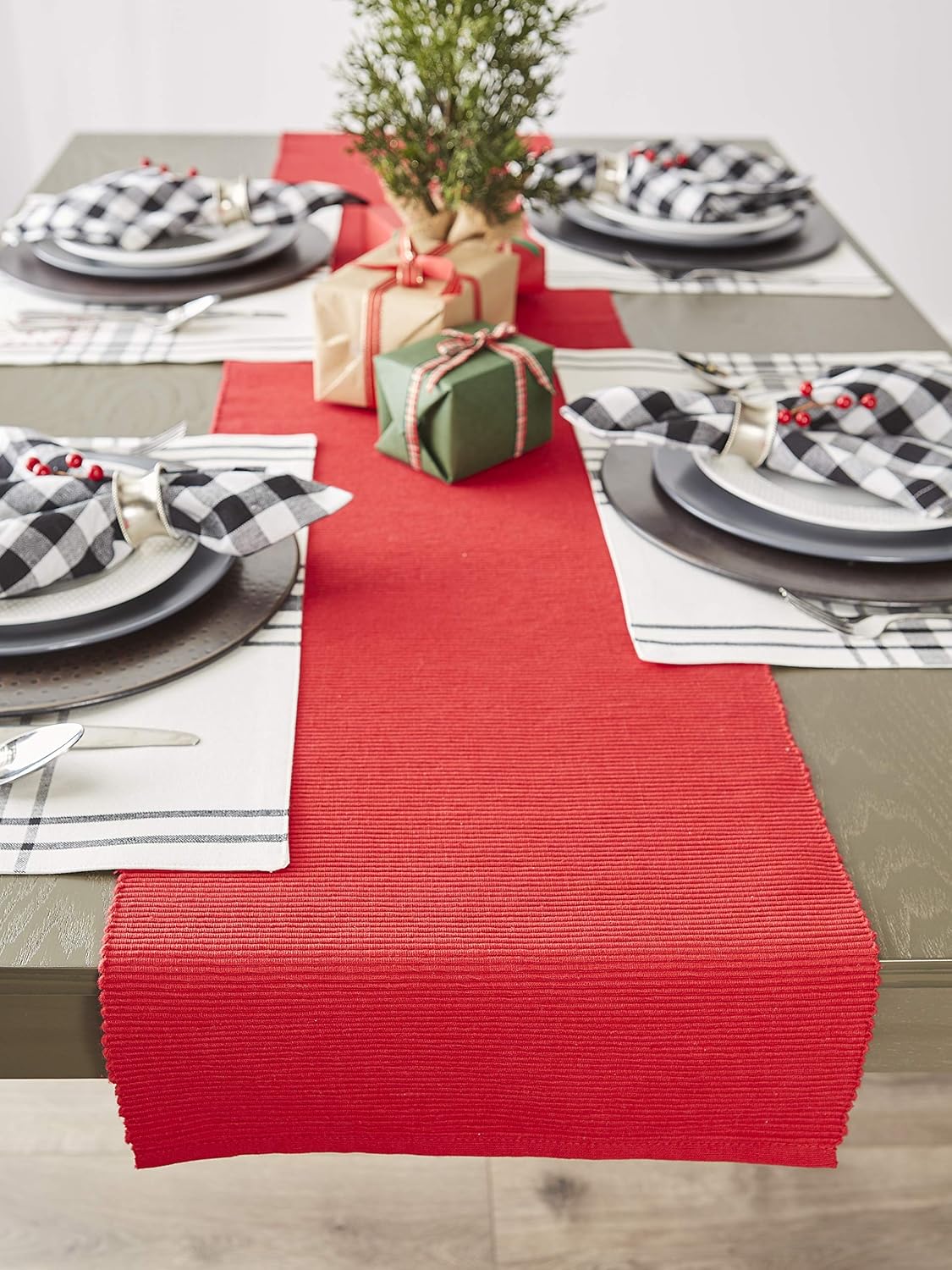 DII Basic Everyday Ribbed Tabletop 100% Cotton, Table Runner, 13x72, Tango Red