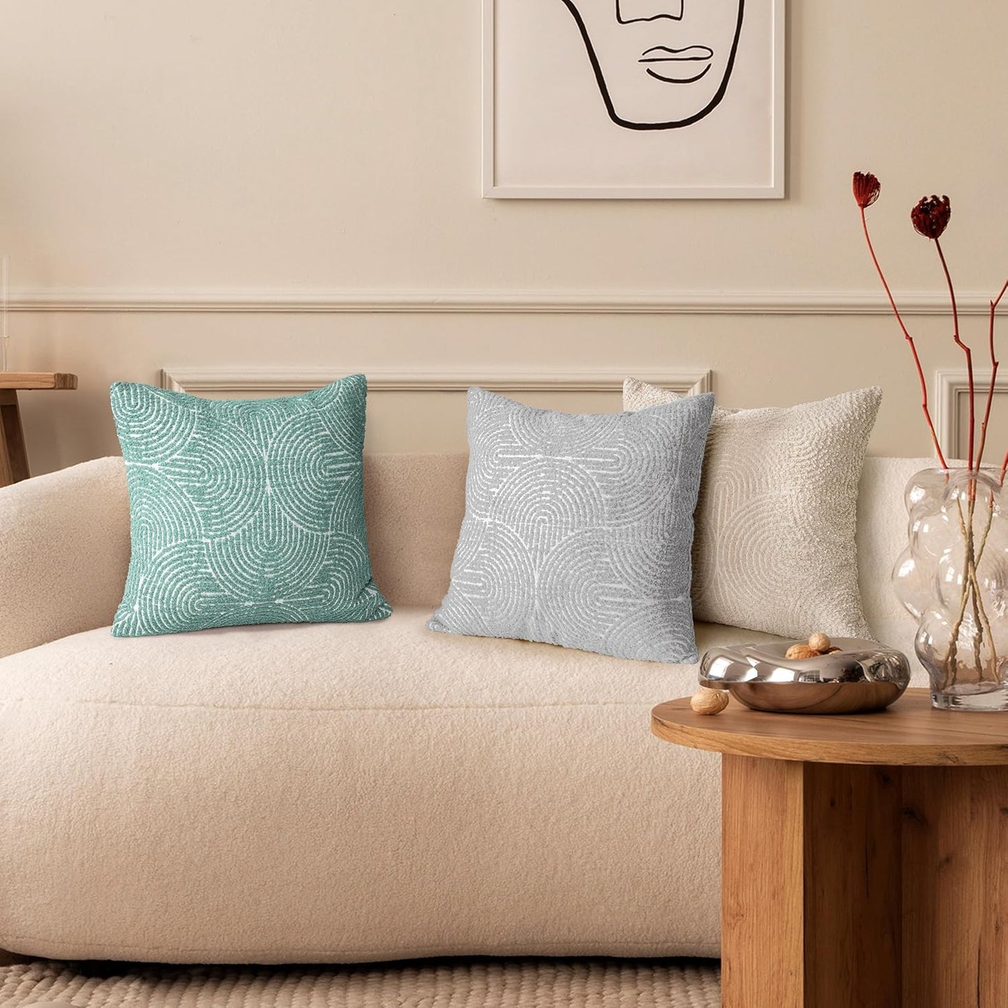 Boho Decorative Textured Throw Pillow Covers / Light Gray / 20 x 20 / Set of 2
