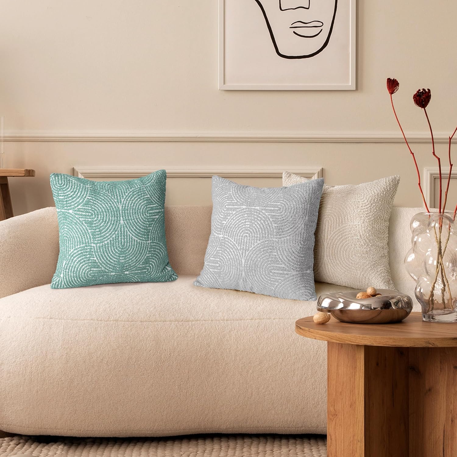 Boho Decorative Textured Throw Pillow Covers / Light Gray / 20 x 20 / Set of 2