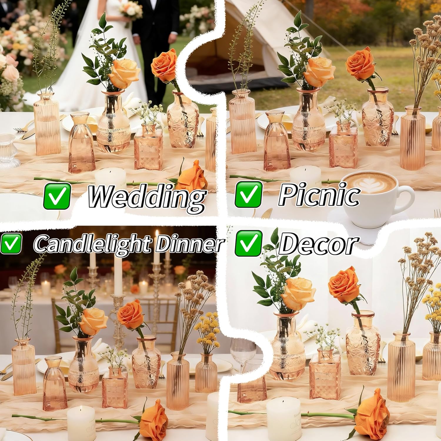 Clear Glass Bud Vase Pcs / Amber Gold / Set of 12