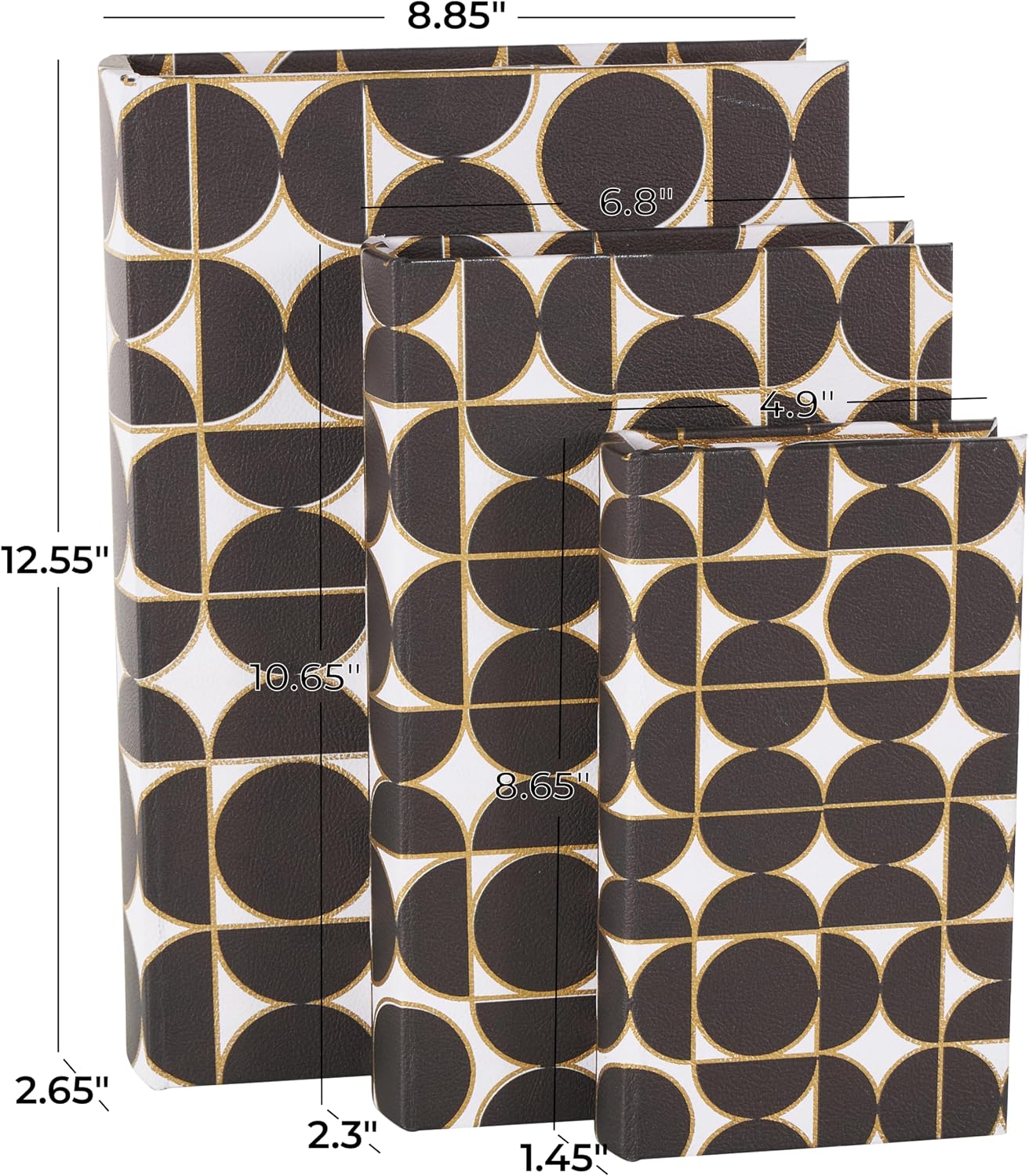 Faux Leather Decorative Box Faux Book Storage Book Shaped Boxes / Black / 12.8", 11", 9"H