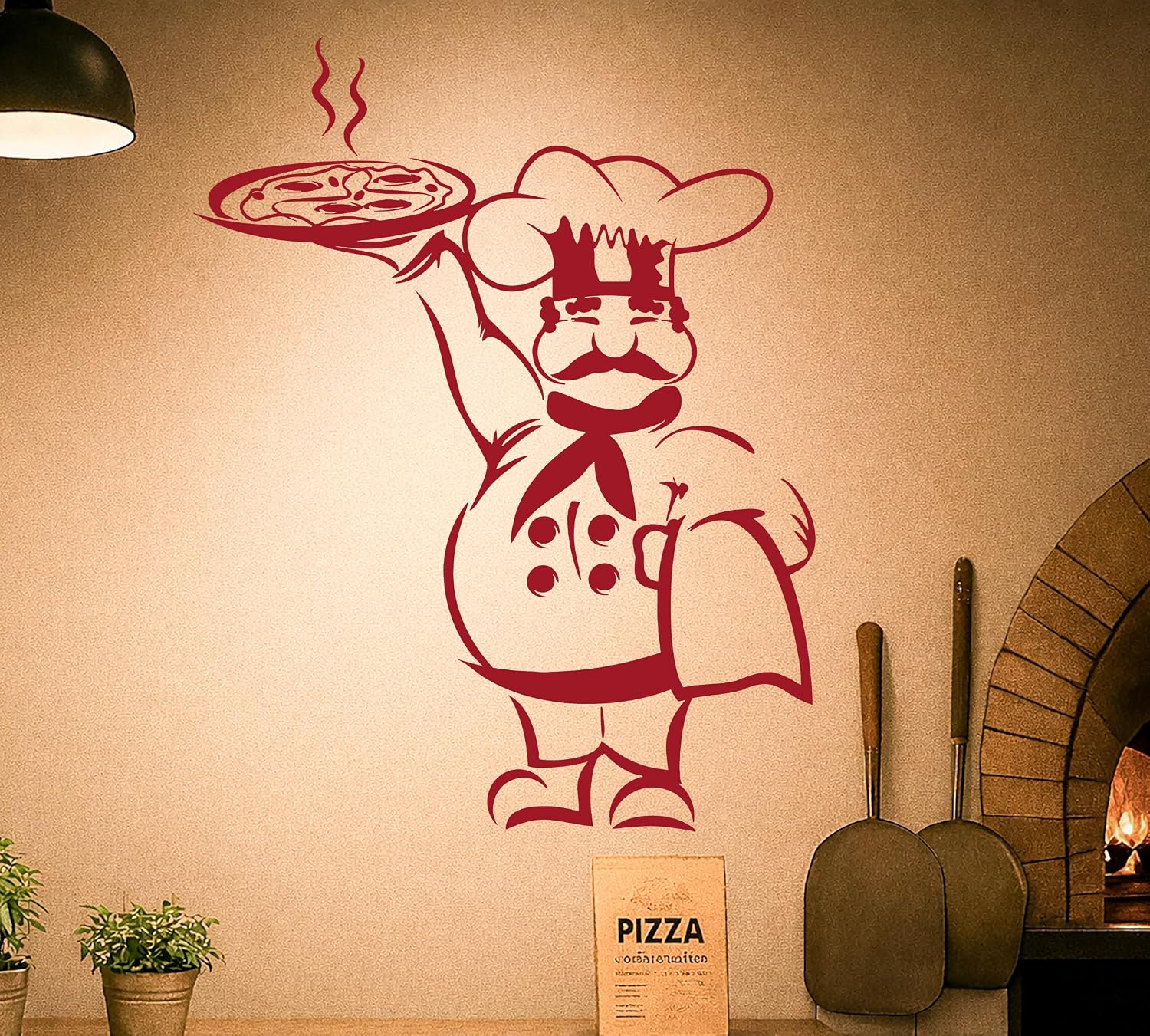 Vinyl Wall Decal Pizza Italian Restaurant Chef Kitchen Cooking Food / 28.5 x 36.75 / L In / Black