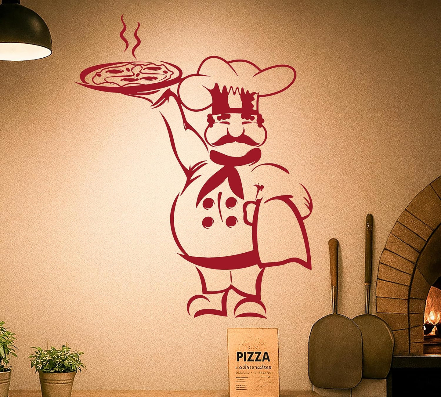 Vinyl Wall Decal Pizza Italian Restaurant Chef Kitchen Cooking Food / 22.5 x 29 / M In / Black