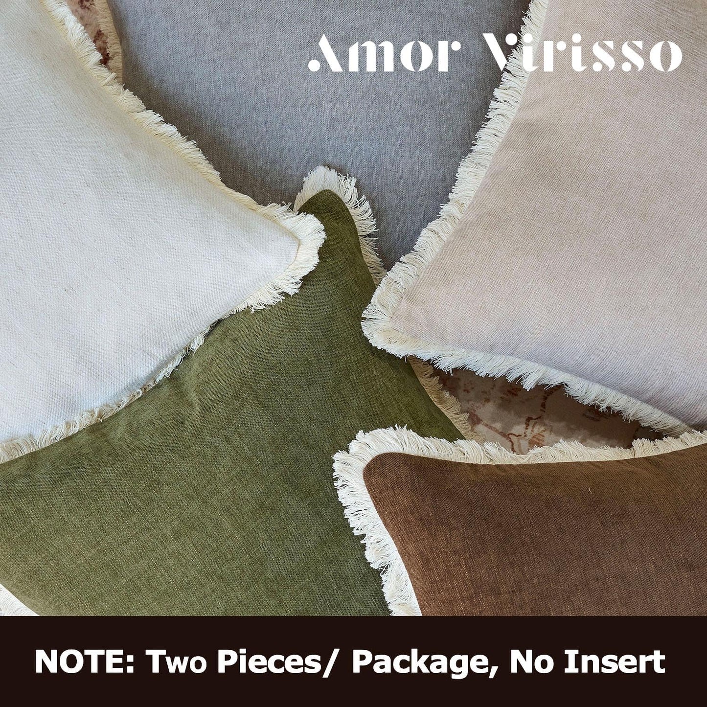 Fringe Throw Pillow Covers Boho Neutral Farmhouse Decorative Pillow / Brown / 18 x 18 / Set of 2