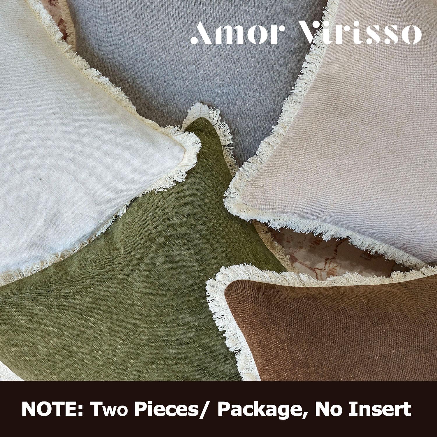 Fringe Throw Pillow Covers Boho Farmhouse Decorative Pillow Covers / Neutral / 18 x 18 / Set of 2