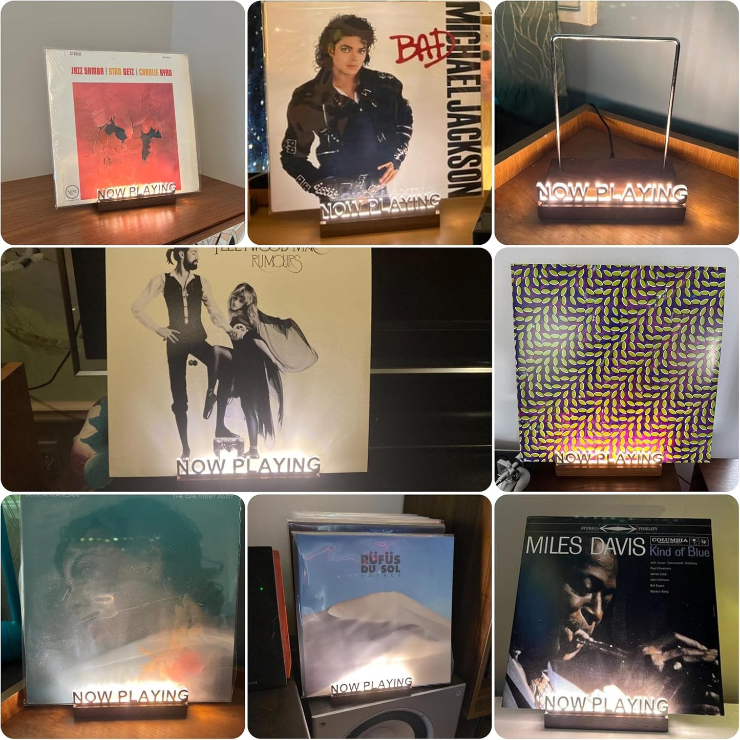 Now Playing Vinyl Record Stand, Light Up Vinyl Record Display Stand, Holder for Album Display Storage, Warm White Light