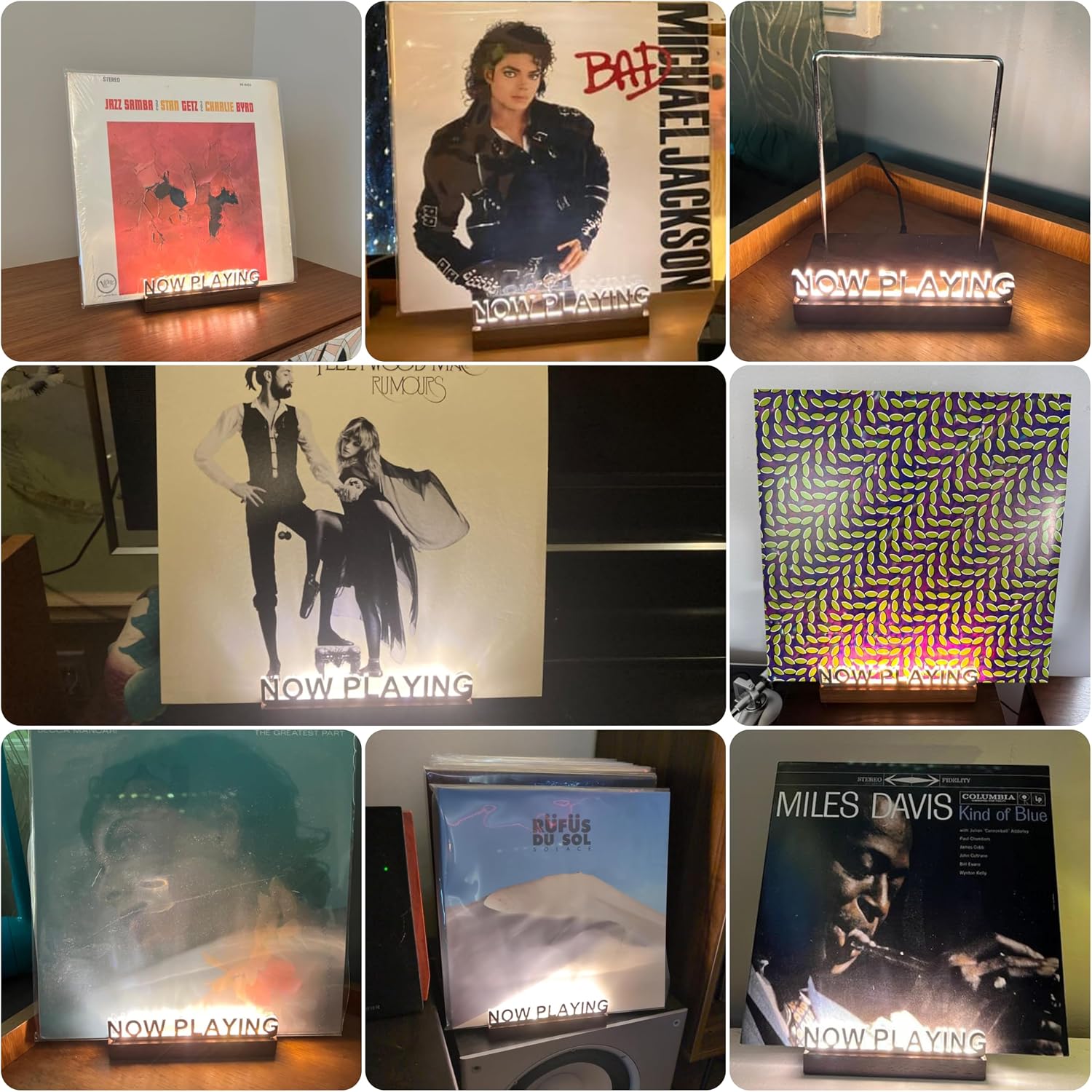 Now Playing Vinyl Record Stand, Light Up Vinyl Record Display Stand, Holder for Album Display Storage, Warm White Light