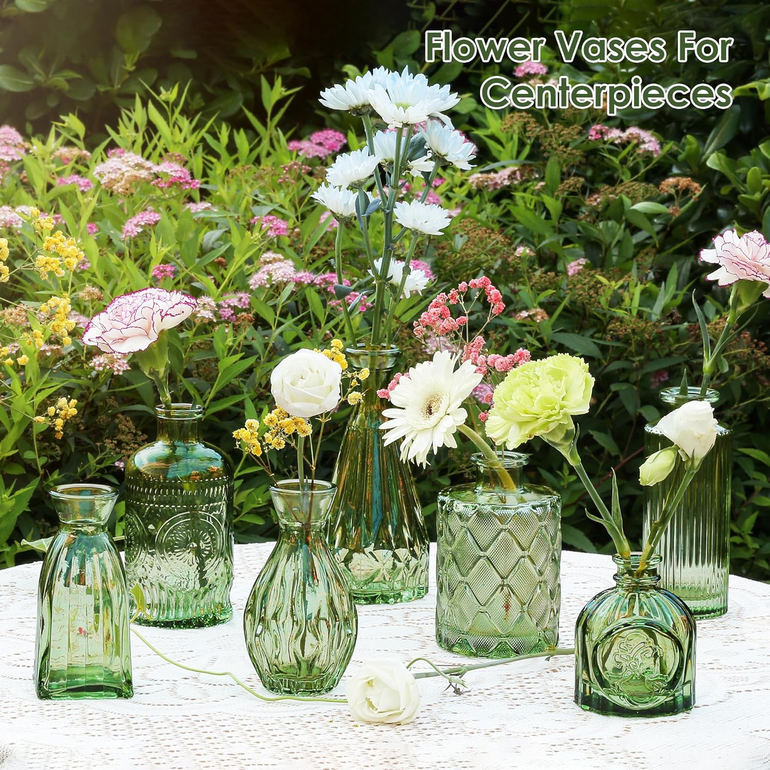 Vintage Small Glass Vases / Hunt Green / Set of 10