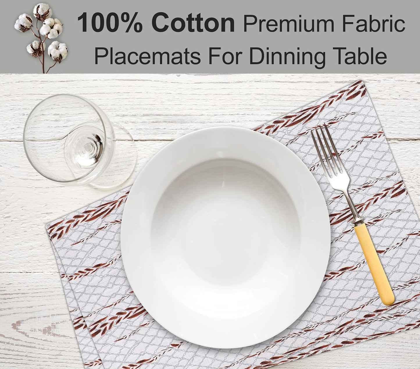 Ruvanti Placemats Set of 6, 100% Cotton Place Mats of 13"x19" – Wheatable | Heat, Stain resistant, Washable, Non-Slip
